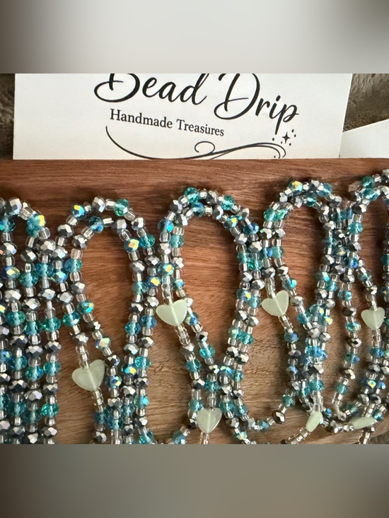 Other - Bead Drip Handmade Teal and Silver Heart waist Beads